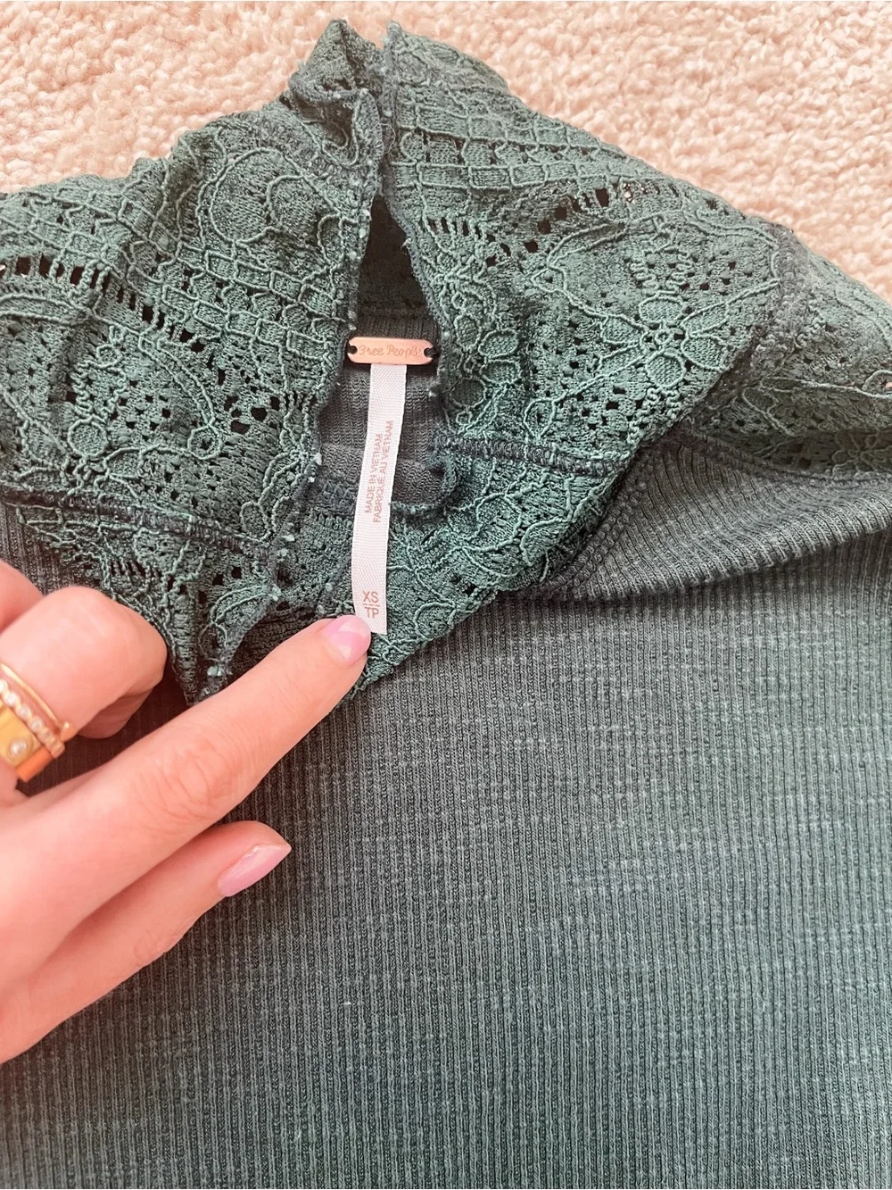 NEW Free people Freddie rib and lace turtleneck in dark green XS
